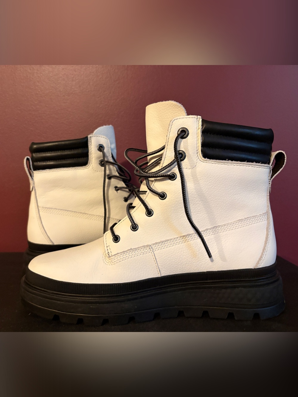 Women’s White and Black Lace-Up Tactical Boots. Size 7